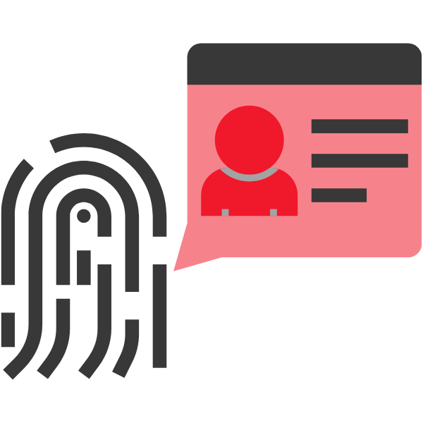 Grafik mit einem Fingerabdruck und einer Sprechblase, die eine Person mit Informationen darstellt.