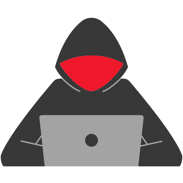 Illustration eines Hackers mit Kapuze, der an einem Laptop arbeitet.